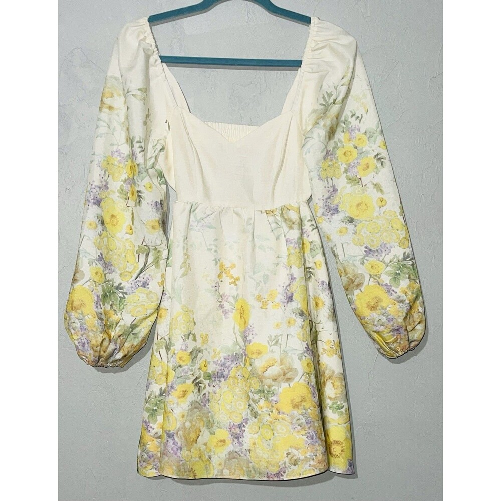 Cottagecore Floral Dress Sweetheart Neckline Balloon Sleeve Open Back Women’s S